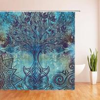 Gyvybės medžio dušo užuolaida Grunge stiliaus medžio raštas su etniniais mandalų raštais Neryškus meno audinys Vonios kambario rinkinys Turkio spalvos Ruda 90x180cm-35x70in