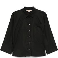 Marškiniai ilgomis rankovėmis moterims, Juoda, Solid poplin shirt