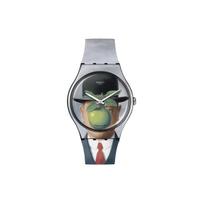Swatch Kvarcinis mechanizmas René Magritte Žmogaus sūnus Teminis laikrodis 41mm Gėlėtas ciferblatas Plastikinis korpusas Silikoninė apyrankė Unisex laikrodžiai SUOZ350 Multicolor