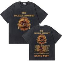 Washed Vintage Rapper Kanye West Graduation Bear Graphic Tshirt Men Women Fashion Trend T Shirt Male Hip Hop Oversized Tshirts S