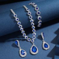 Water Drop Crystal Rhinestone Jewelry Set  Bracelet Necklace Tassels Earrings  Banquet raudona