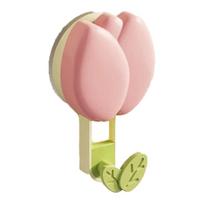 Space Saving Plastic Tulip Suction Cup Hooks Removable No Drill Vacuum Suction Hook Decorative Flower Shape Towel Rack Bathroom rožinė