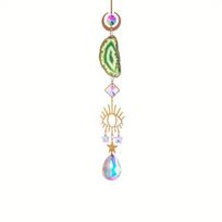 1pc crystal suncatcher, window hanging sun catcher with prism and agate slices, used for home garden wedding decoration žalia