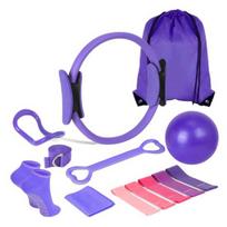 13Pcs/Set Yoga Fitness Kit with Grip Socks Yoga Ring Ball Pilates Ring Booty Band Figure violetinė