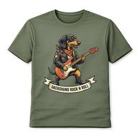 Dachshund Rock N Roll Guitar T-Shirt Unisex Funny Dog Music Graphic Tee S įvairiaspalvis