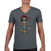 Frida Kahlo Sugar Skull V-Neck T-shirt Calavera Mexican Day of the Dead Tee S įvairiaspalvis