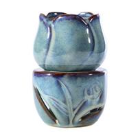 Tulip Shape Ceramic Oil Diffuser Split Design Multi-functional Aromatherapy Burner Exquisite Essential Oil Burner Gift mėlyna