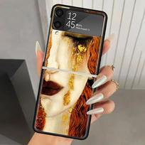 Kiss by Gustav Klimt Desig Hard PC Phone Case For Samsung Galaxy Z Flip 6 5 4 3 Black Cover ZFlip6 Flip5 Flip4 5G Foldable Print Samsung Z Flip 3