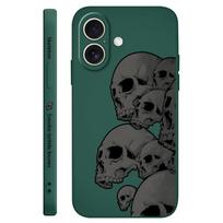 Dark Skeleton Phone Case For iPhone 16 16e 15 14 13 12 11 X XR XS Plus Pro Max Mini Silicone Cover iPhone 16 tamsiai žalia spalva