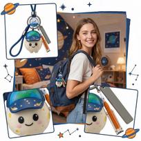 Astronaut Inspired Plush Keychain with Rocket and Planet Charms for Backpack Car Keys Bag Decoration Collectible Doll Pendant One Size