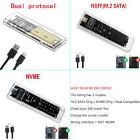 M.2 NVME PCIe NGFF SATA Dual Protocol SSD Case Clear USB Type C PCI-E M2 SSD Transparent External Enclosure Hard Disk Box M.2 SATA&6Gbps