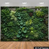 2D Lush Green Plant Banner, Moss Stone Wall Jungle Party Photo Booth Background 47.2x31.5inch/120*80cm