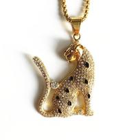 New Hip Hop Iced Out Bling Tiger Stainess Steel with Rhinestone Leopard Gold Color Pendants & Necklaces for Men Women Jewelry 60cm