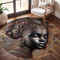 Tappeto rotondo con ritratto della regina africana per soggiorno, camera da letto, tappeto grande di lusso color oro 60cm x 60cm