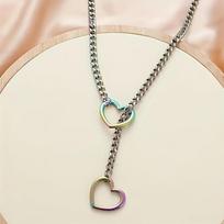 Iridescent Heart Chain Necklace Hip Hop Unisex Simple Versatile Couple Jewelry Fashion Pendant įvairiaspalvis