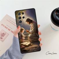 Krikščioniškas Jėzus telefono dėklas Samsung Galaxy S24 S25 S23 S22 Ultra Note 10 20 Plus S20 S21 FE For S22 plus 5G gray