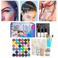 Glitter Tattoo Kit Temporary Tattoo Set 24 Glitter Colors 93 Patterns Templates Body Nail Glitter Art Paint Party Tattoo Makeup