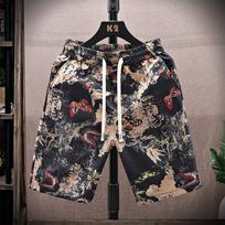 Men's Casual Loose Fit Floral Print Drawstring Summer Beach Shorts M