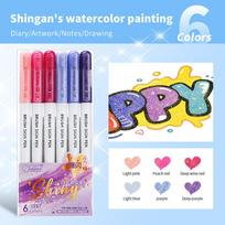 6pcs Glitter Shiny Calligraphy Marker pens, colorful Painted Stationery School Supplies, Glitter, Fluorescent & Colored Markers