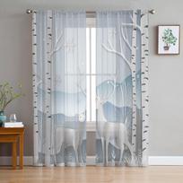Kalėdinės baltos sniego pasaulio tiulio užuolaidos svetainės dekoravimui Šiuolaikinės šifono permatomos kalėdinės užuolaidos 135W x 114H(cm)