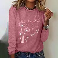 Dandelion Pink Ribbon Print Fashion Women's T-shirts Designer Long Sleeves T Shirt Fall Cotton Women Clothing Casual O-neck Tops S