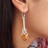Natural Citrine Gemstone 925 Sterling Silver Jewelry Handmade Hook Earrings1.76  EE-171-2