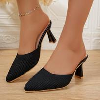 Fashion Women Baobao half slippers summer new all-in-one pointed  knitted elastic  sandals 35 juoda
