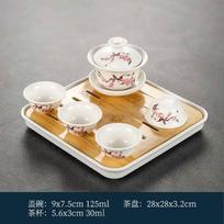 1 gaiwan 4 cups 1 teaboad Ceramic kungfu tea set household  one cover bowl four cups living room kungfu office reception 6-parts