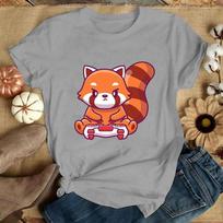 (Premium T-shirt)Red Panda Games T-Shirt Women Fashion Harajuku T Shirt Summer Cool Short Sleeve Hip Hop Top Tee M smėlis