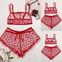 Fashion Embroidery Sexy Lace Lingerie  Underwear Sleepwear Underwear Pajamas M raudona