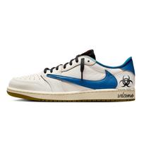 Travis Scott x Jordan Air Jordan 1 White Blue Travis Scott X AJ1 Low top Vintage Basketball Shoes Women's Blue White DZ4137-106(Team1381-) 41 white