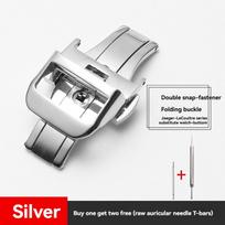Nerūdijančio plieno drugelio tipo užsegimas JAEGER-LECOULTRE laikrodžiui Silikoninis karvės odos dirželis metalinis sulankstomas užsegimas 16/18/20mm 16mm sidabras
