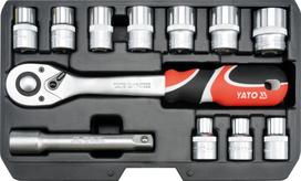 Profesionalus galvučių rinkinys su terkšle | 12,7 mm (1/2") | 12 vnt. (YT-38671)