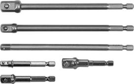 Adapterių komplektas | ilgi ir trumpi | iš 1/4"(6,3 mm) į galvutes 1/4" - 3/8" - 1/2" | 150 mm (YT-04629)