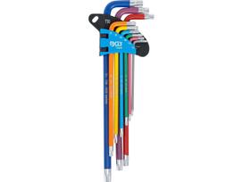 L tipo veržliarakčių rinkinys | daugiaspalviai | labai ilgi | T-Star (skirtas Torx) T10 - T50 | 9 vnt. (74459B)