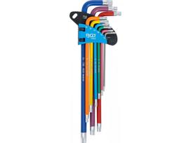 L tipo raktų rinkinys | spalvoti | labai ilgi | T-Star su skylutėm (Torx) T10 - T50 | 9 vnt. (74462B)