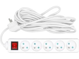Elektrinis ilgintuvas VOREL | baltas | 5 lizdai | 5 m | su jungikliu (72534)