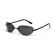 Trendy Frameless Chic Sunnies Uv400 Tea-colored Lens Black Frame Metal Sunglasses Y2k StyleA