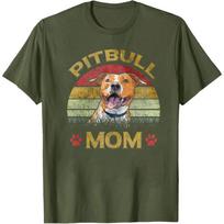 Pitbull Mom Vintage Dog Print Women T-Shirt Pet Lovers Gift Shirt Pet Owners Mother Day Gift Tee Women Retro Casual Summer Tops S įvairiaspalvis