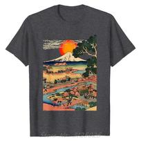 Edo Japan Scenery Sunset At Mount Fuji Ukiyo Cotton Tshirt Special Oversized Tshirt Graphic Tees Fitness Tops Unisex Clothing S