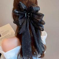 Gypsophila Ribbon Hair Clamp Grab Clip Back Head Half-Tie Hair Clip Gauze Bow Hair Accessories Female Headwear Gifts juoda