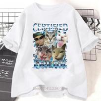 Vintage Cat Printed Pattern Tshirts Summer Womens Clothing Funny Fashion Casual Tops Oversize ONeck Short Sleeve Tshirts S