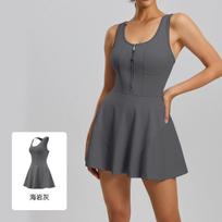 Anti-exposure Sports Dress One-piece Zipper Tennis Running Fitness Badminton XL