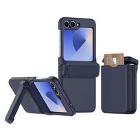 Phone Case For Samsung Galaxy Z Flip 7 FE 6 5 4 3 Flip6 Flip7 Multifunctional Card Holder Hinge Protection Kickstand Cover Galaxy Z Flip7 mėlyna