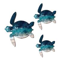 3 Pcs Wooden Sea Turtle Wall Decor Beach Theme Turtle Wall Art Sculpture Vintage Coastal Wall Hanging Ornament for Home Lake House Bathroom tamsiai mėlyna spalva