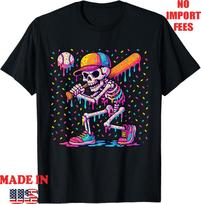 Skelton Playing Baseball Halloween Baseball Drip Men T-Shirt, Kid Adult Tee S įvairiaspalvis