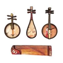 4PCS/SET Chinese Style Musical Instruments Fridge Magnets Ancient Mini Refrigerator Magnets Wood Classical Instrument Models