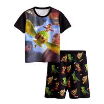 Girls Short Sleeve Crew Neck T-Shirt and Knee-Length Shorts Two-Piece Set Featuring Animated Character Print Lightweight Comfortable Summer Outfit 110 raudona