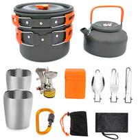 Outdoor Camping Cookware Set Portable Lightweight Cook Pot Kettle Stove Utensils Compact Storage Bag for Hiking Backpacking One Size oranžinė