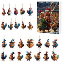 Festive Christmas Advent Calendar With Acrylic Rooster Figures For Home Celebration And Party Favors Style A